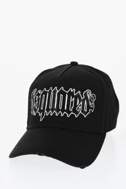 Cappello Da Baseball Effetto Vintage con Strass e Logo in Stampa Gotica>Dsquared2 Best