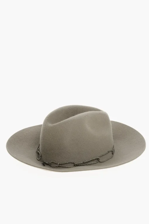 Cappello Panama in Feltro di Coniglio con Dettaglio Gioiello>Brunello Cucinelli New