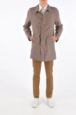 Sale Cappotto Balmacaan Shephard's check con Abbottonatura Nascosta Uomo Cappotti E Trench