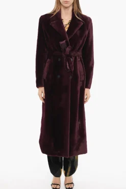 Online Cappotto Doppiopetto in Ecopelliccia con Cintura Donna Cappotti E Trench