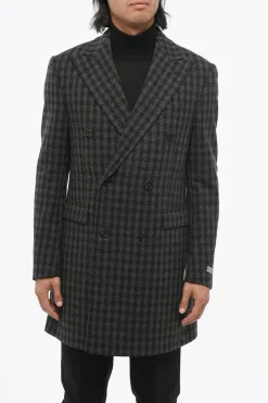 Online Cappotto Doppiopetto In Lana Con Motivo A Quadri Uomo Cappotti E Trench