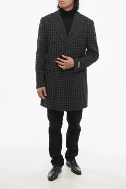 Online Cappotto Doppiopetto In Lana Con Motivo A Quadri Uomo Cappotti E Trench