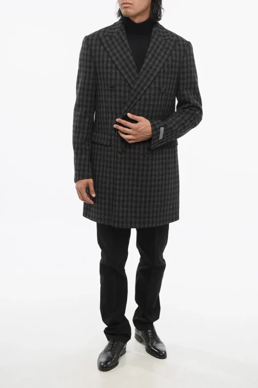 Online Cappotto Doppiopetto In Lana Con Motivo A Quadri Uomo Cappotti E Trench