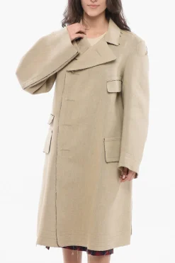 Outlet Cappotto In Lino Doppiopetto Con Dettagli Raw-Cut Donna Cappotti E Trench