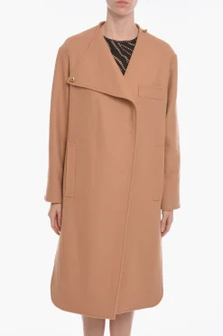 Cappotto in Misto Lana con Chiusura Asimmetrica e Applicazione Logo>Aeron Online