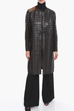Cappotto in Pelle Intrecciata SATINE con Coulisse></noscript>Bottega Veneta Hot