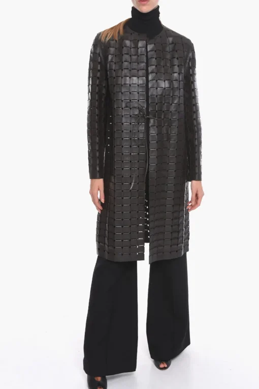 Cappotto in Pelle Intrecciata SATINE con Coulisse>Bottega Veneta Hot