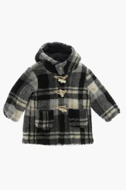 Fashion Cappotto in Pile a Quadri con Cappuccio Bambino Abbigliamento