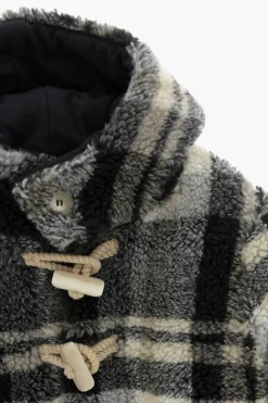 Fashion Cappotto in Pile a Quadri con Cappuccio Bambino Abbigliamento