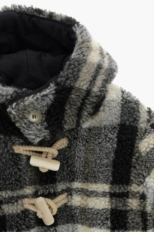 Fashion Cappotto in Pile a Quadri con Cappuccio Bambino Abbigliamento