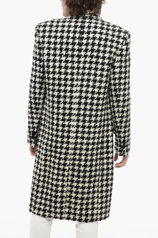 Fashion Cappotto in Tweed Pied de Poule con Bottoni in Velour Uomo Cappotti E Trench