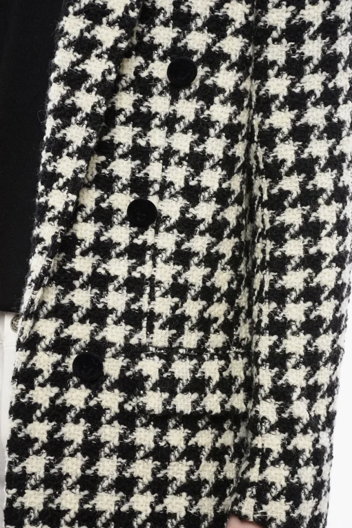 Fashion Cappotto in Tweed Pied de Poule con Bottoni in Velour Uomo Cappotti E Trench