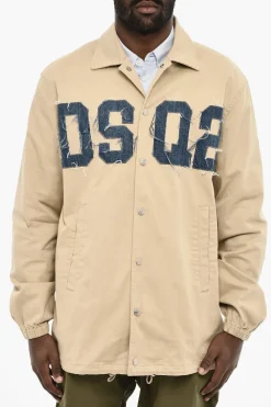 Cappotto in Twill di Cotone Leggero con Monogram in Denim>Dsquared2 Discount