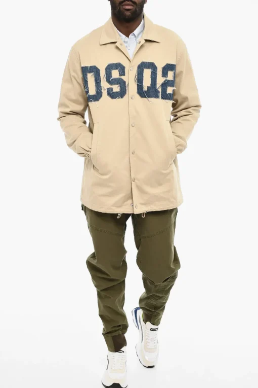 Cappotto in Twill di Cotone Leggero con Monogram in Denim>Dsquared2 Discount