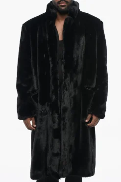 Fashion Cappotto Monopetto in Eco-Pelliccia con Tasche a Filo Uomo Cappotti E Trench