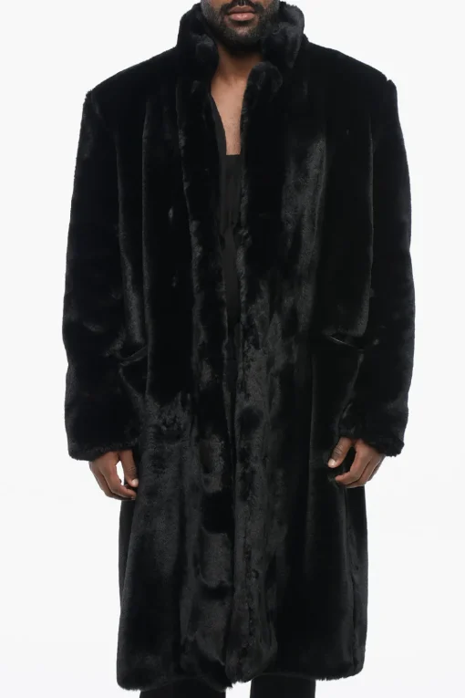 Fashion Cappotto Monopetto in Eco-Pelliccia con Tasche a Filo Uomo Cappotti E Trench