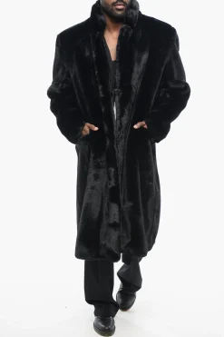 Fashion Cappotto Monopetto in Eco-Pelliccia con Tasche a Filo Uomo Cappotti E Trench