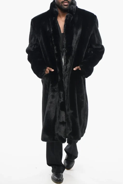 Fashion Cappotto Monopetto in Eco-Pelliccia con Tasche a Filo Uomo Cappotti E Trench