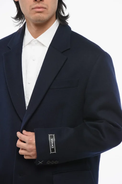 Cappotto Monopetto in Lana e Cashmere con Tasche ad Aletta>Versace Best
