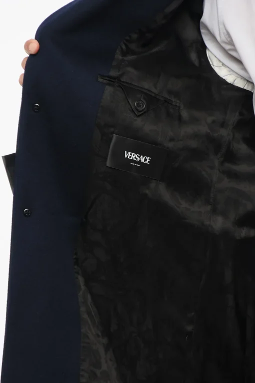 Cappotto Monopetto in Lana e Cashmere con Tasche ad Aletta>Versace Best