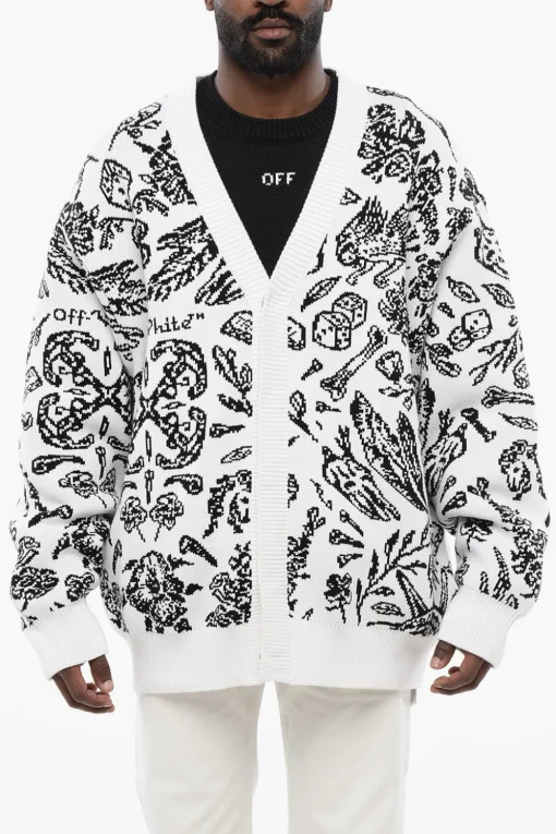 Outlet Cardigan a Fantasia con Dettaglio Zip Uomo Maglieria