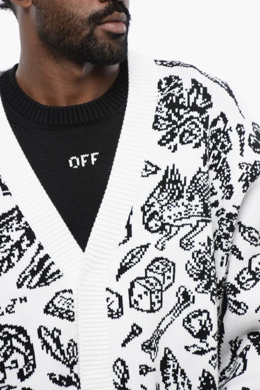 Outlet Cardigan a Fantasia con Dettaglio Zip Uomo Maglieria
