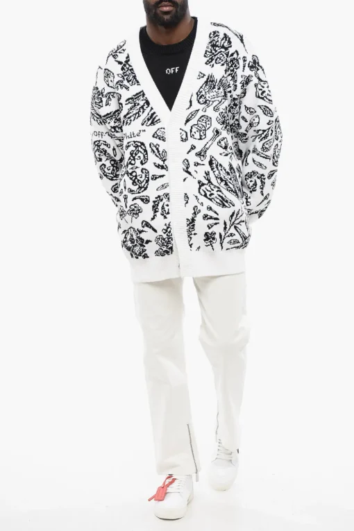 Outlet Cardigan a Fantasia con Dettaglio Zip Uomo Maglieria