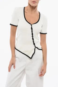 New Cardigan BALLOTA A Costine con Rifiniture a Contrasto Donna Maglieria