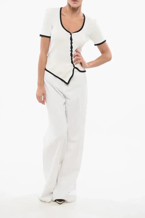 New Cardigan BALLOTA A Costine con Rifiniture a Contrasto Donna Maglieria