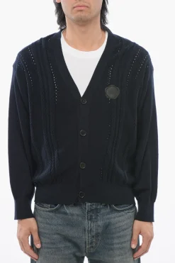 Discount Cardigan Cable Knit in Misto Cotone Uomo Maglieria