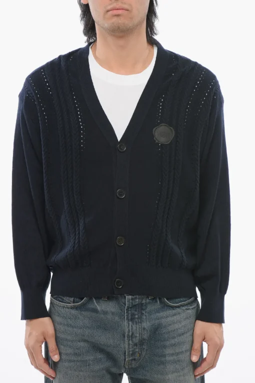 Discount Cardigan Cable Knit in Misto Cotone Uomo Maglieria