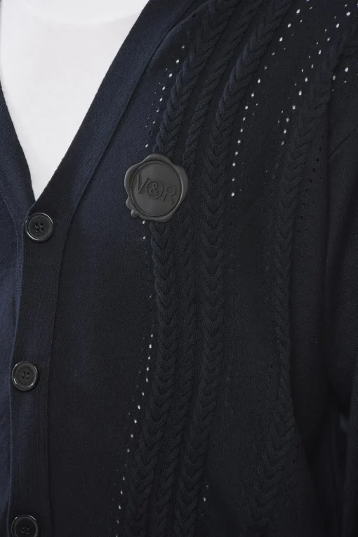 Discount Cardigan Cable Knit in Misto Cotone Uomo Maglieria