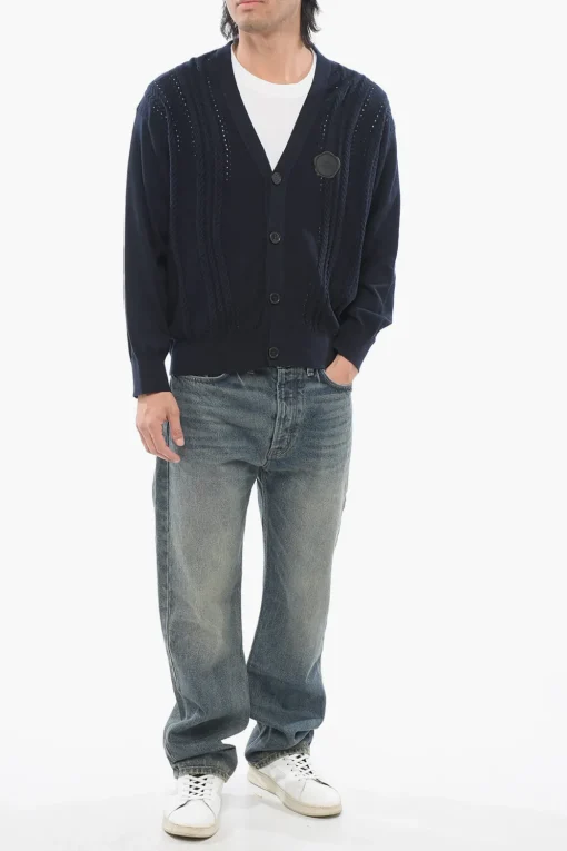 Discount Cardigan Cable Knit in Misto Cotone Uomo Maglieria