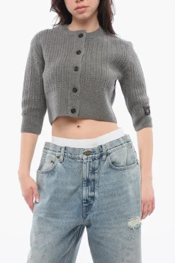Fashion Cardigan Crop in Lana a Trecce Donna Maglieria