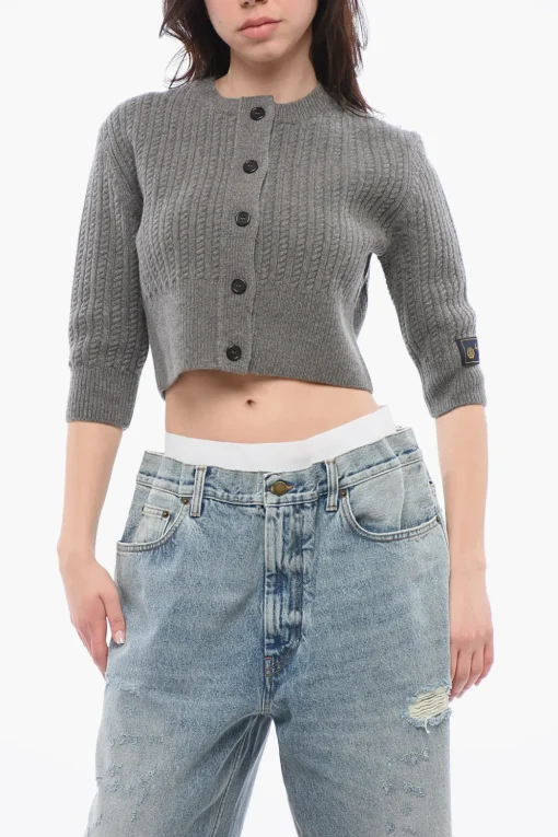 Fashion Cardigan Crop in Lana a Trecce Donna Maglieria