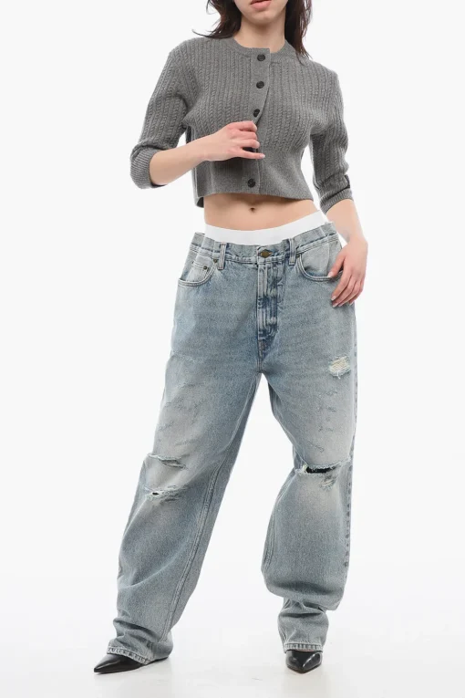 Fashion Cardigan Crop in Lana a Trecce Donna Maglieria