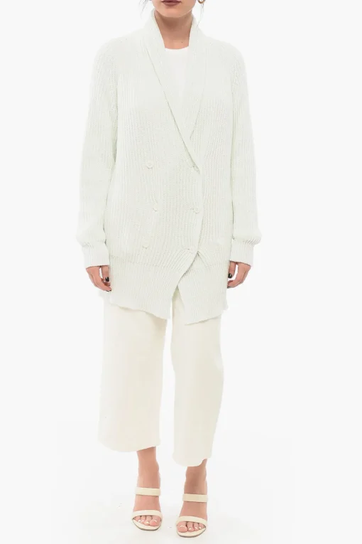 Best Cardigan Doppiopetto in Ciniglia di Cotone Donna Maglieria