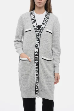 Fashion Cardigan FEMININE in Tessuto Boucle' con Bande Logate Donna Maglieria