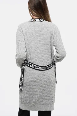 Fashion Cardigan FEMININE in Tessuto Boucle' con Bande Logate Donna Maglieria