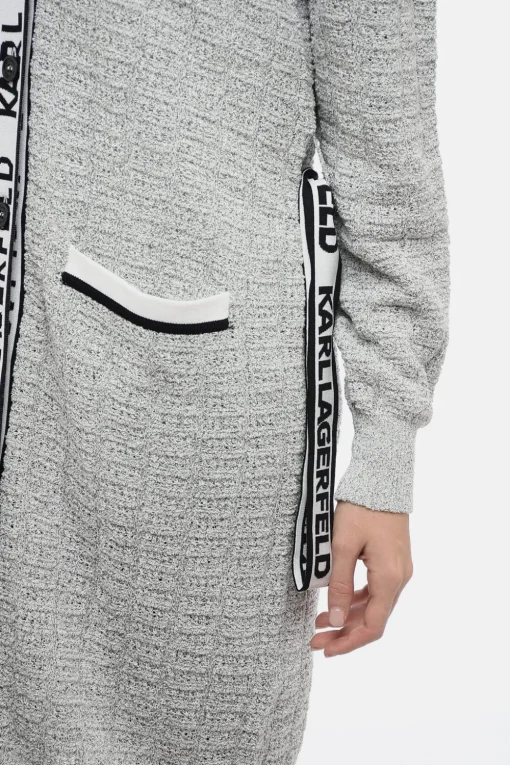 Fashion Cardigan FEMININE in Tessuto Boucle' con Bande Logate Donna Maglieria