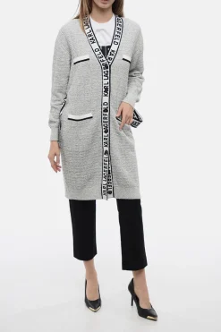 Fashion Cardigan FEMININE in Tessuto Boucle' con Bande Logate Donna Maglieria