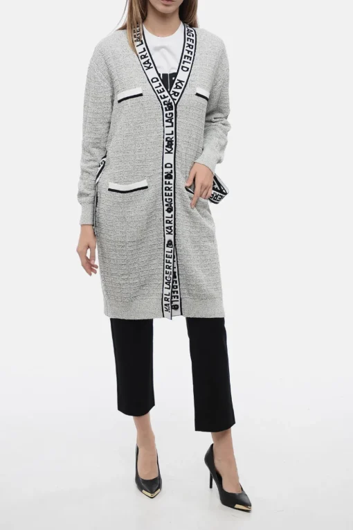 Fashion Cardigan FEMININE in Tessuto Boucle' con Bande Logate Donna Maglieria