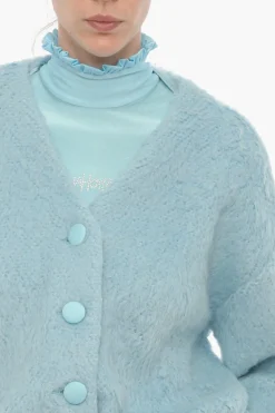 New Cardigan Fluffy in Tinta Unita con Scollo a V Donna Maglieria