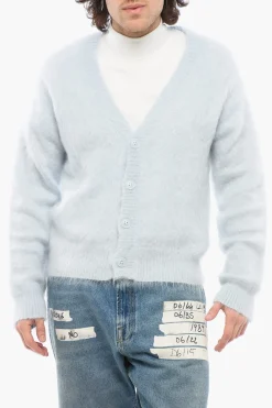 Cardigan Fuzzy in Tinta Unita con Scollo a V e Logo Ricamato>1989 Studio Sale