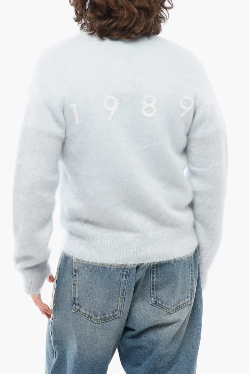 Cardigan Fuzzy in Tinta Unita con Scollo a V e Logo Ricamato>1989 Studio Sale