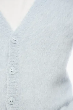 Cardigan Fuzzy in Tinta Unita con Scollo a V e Logo Ricamato></noscript>1989 Studio Sale