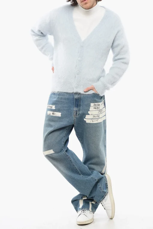 Cardigan Fuzzy in Tinta Unita con Scollo a V e Logo Ricamato>1989 Studio Sale