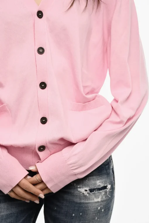 Clearance Cardigan in Cotone Leggero con Doppio Taschino Donna Maglieria