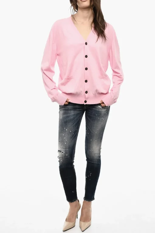 Clearance Cardigan in Cotone Leggero con Doppio Taschino Donna Maglieria
