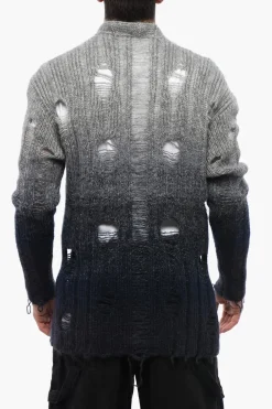 Fashion Cardigan In Lana Effetto Distressed Con Dettagli Perline Uomo Maglieria
